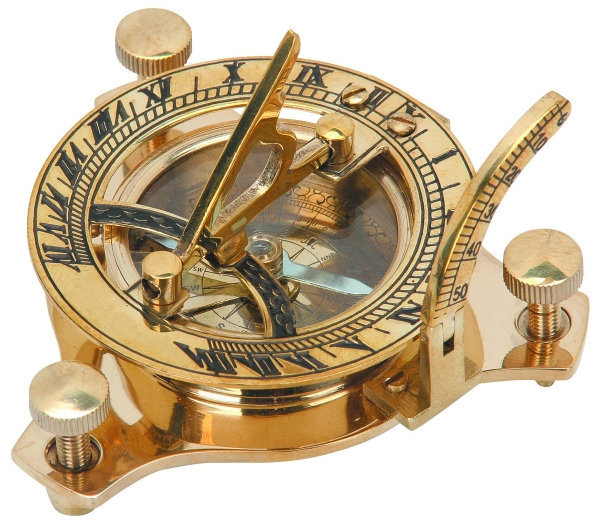 Mosiężny żeglarski zegar słoneczny z kompasem - prestiżowy upominek